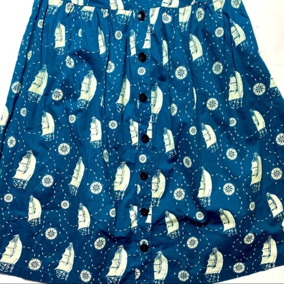 Sourpuss Cotton Rockabilly Vintage Inspired Pirates & Compasses Swing Dress S - Picture 4 of 6